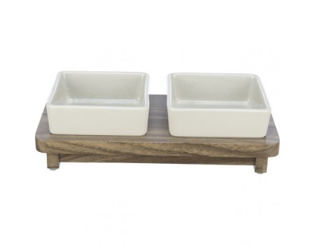 Миски на подставке TRIXIE "CityStyle", керамика/МДФ, 2х0,4л/12х12см/30х4х15см