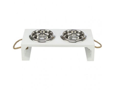 Trixie миски на подставке "Be Nordic" (МДФ/нержав.сталь), 2х0,4л/14см/38х18х10см, белый