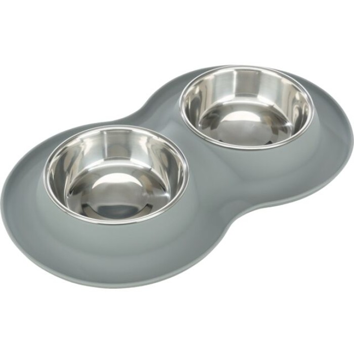 Миска для собак Trixie 2 x 0,4 л., ? 16 см / 40 x 5 x 23 см. серый