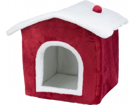 Лежак-пещера для собак Trixie Рождественский Nevio, плюш/бараний мех/полиэстер/флис, красный, 35х45х38см