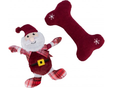 Іграшки для собак Trixie Різдвяний набір "Дід Мороз і кістка", плюш, тканина, 30 см