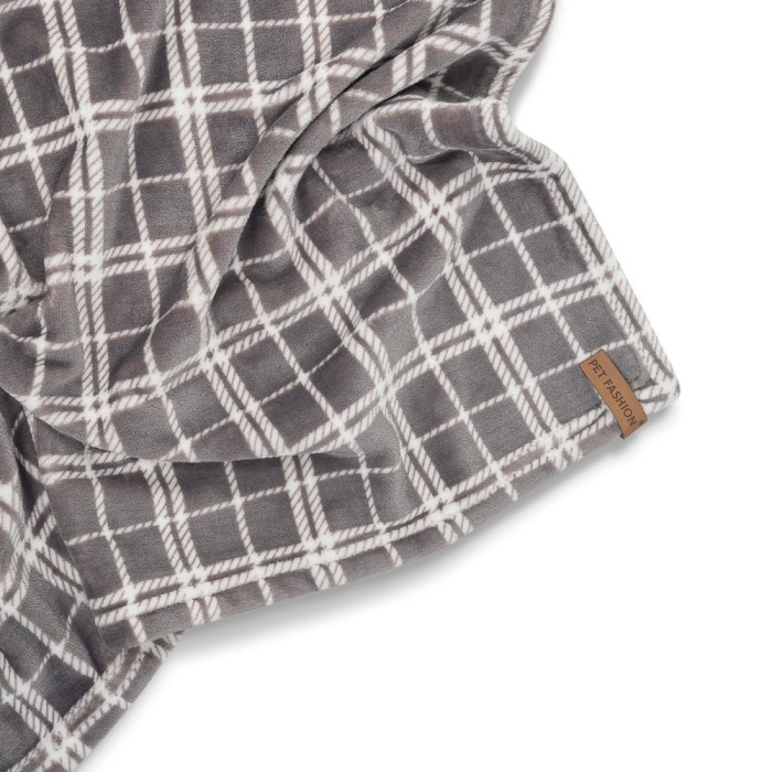 Плед для собак и кошек Pet Fashion Bliss 1, плюш серый клетчатый, 70,5х94 см