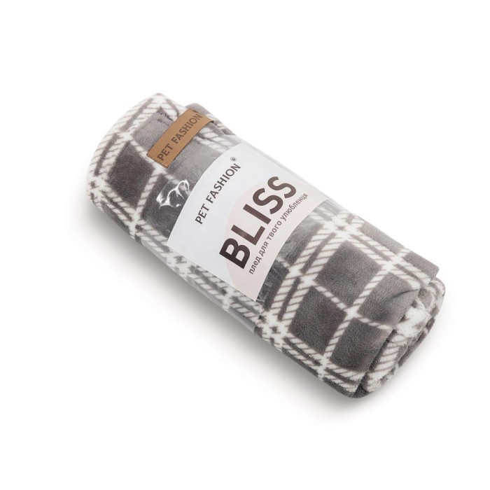 Плед для собак и кошек Pet Fashion Bliss 1, плюш серый клетчатый, 70,5х94 см