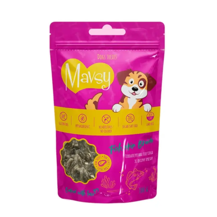 Лакомство для собак Mavsy-Fish Skin Braide, гипоаллергенная плетенка из кожи трески, 100г