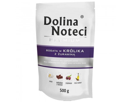 Влажный корм для собак Dolina Noteci Premium, с кроликом и клюквой, пауч, 500 г