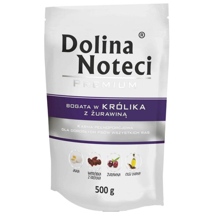 Вологий корм для собак Dolina Noteci Premium, з кроликом та журавлиною,  пауч, 500 г 