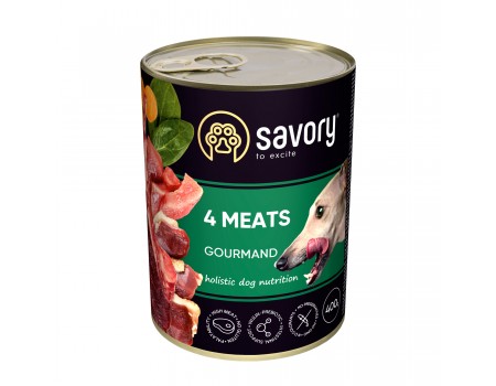 Вологий корм для дорослих собак Savory, з чотирма видами м'яса, 400 г