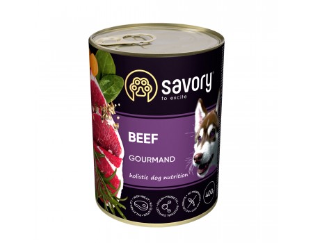 Вологий корм для дорослих собак Savory Dog Gourmand, з яловичиною, 400 г 