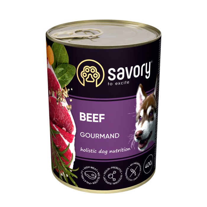 Вологий корм для дорослих собак Savory Dog Gourmand, з яловичиною, 400 г 