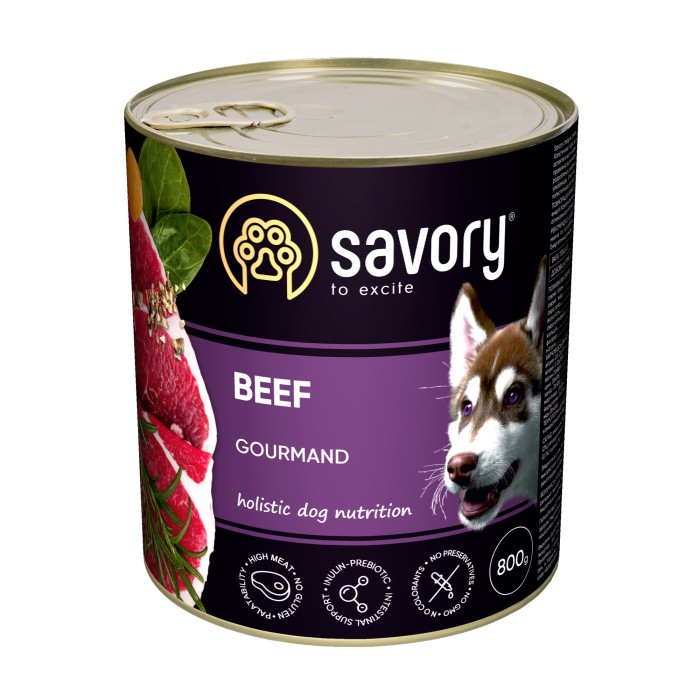 Вологий корм для дорослих собак Savory, з яловичиною, 800 г