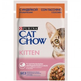 Вологий корм для кошенят Cat Chow, з індичкою та кабачками в желе, Пауч, 85г