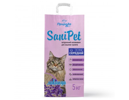 Наполнитель для кошачьего туалета Природа Sani Pet бентонитовый, средняя гранула, с лавандой 5 кг