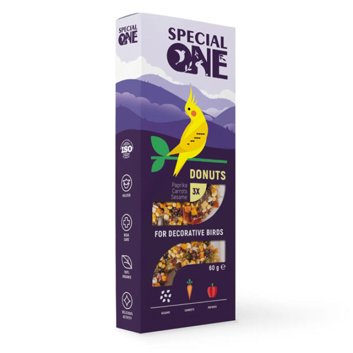 Пончики SPECIAL ONE «Паприка, морковь, кунжут» для птиц, 60 г (3 шт)