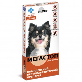 Мега Стоп ProVET до 4 кг для собак 1упаковка (4 піпетки * 0,5 мл)..