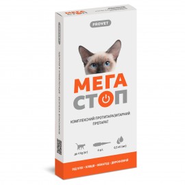 Капли PROVET МЕГАСТОП для кошек до 4 кг, 4п.х0,5 мл (инсектоакарицид, ..