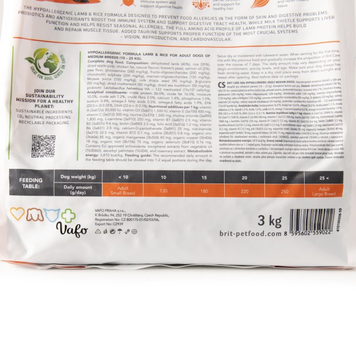 Корм для собак средних пород Brit Care Dog Hypoallergenic Adult Medium Breed гипоаллергенный с ягненком, 3 кг