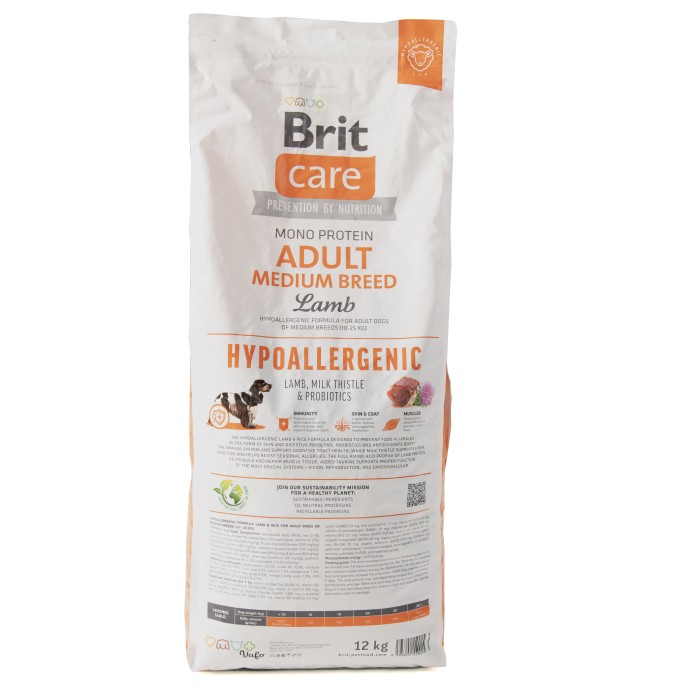 Корм для собак средних пород Brit Care Dog Hypoallergenic Adult Medium Breed гипоаллергенный с ягненком, 12 кг