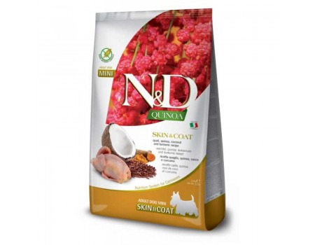 Сухий корм Farmina N&D Quinoa Skin&Coat Adult Mini для собак, при харчовій алергії, з перепелом та кіноа, (40084) 2.5 кг