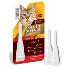 Капли на холку GOLDEN DEFENCE от паразитов для кошек весом ДО 4 КГ (1пипетка)
