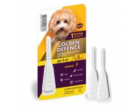 Капли на холку GOLDEN DEFENCE от паразитов для собак  ДО 4 КГ ( 1 пипетка)
