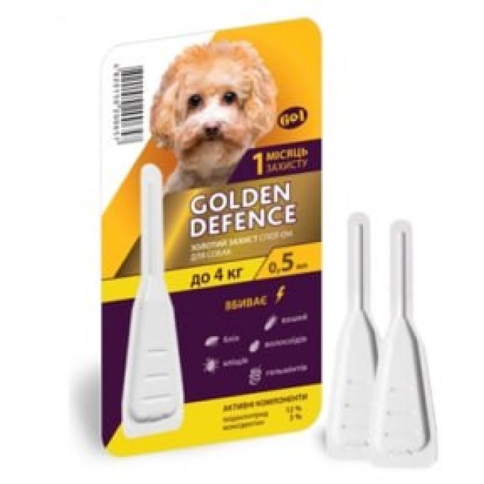 Капли на холку GOLDEN DEFENCE от паразитов для собак  ДО 4 КГ ( 1 пипетка)