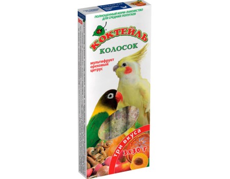 Колосок Коктейль для средних попугаев (мультифрукт,орех,цитрус) 90г