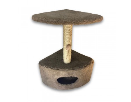 Когтеточка Природа Д11у угловая с будкой, коричневая, 39x39x65 см