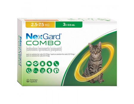 Некс Гард КОМБО - Капли противопаразитарные на холке от блох, клещей и гельминтов для кошек от 2,5 до 7,5 кг, 1 пипетка