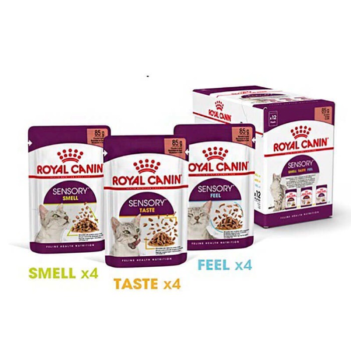 Вологий корм Royal Canin Sensory Multi-Pack Feel, Taste, Smell, для стимуляції смакових рецепторів котів, м'ясо та риба, мультипак 3х4х85 г