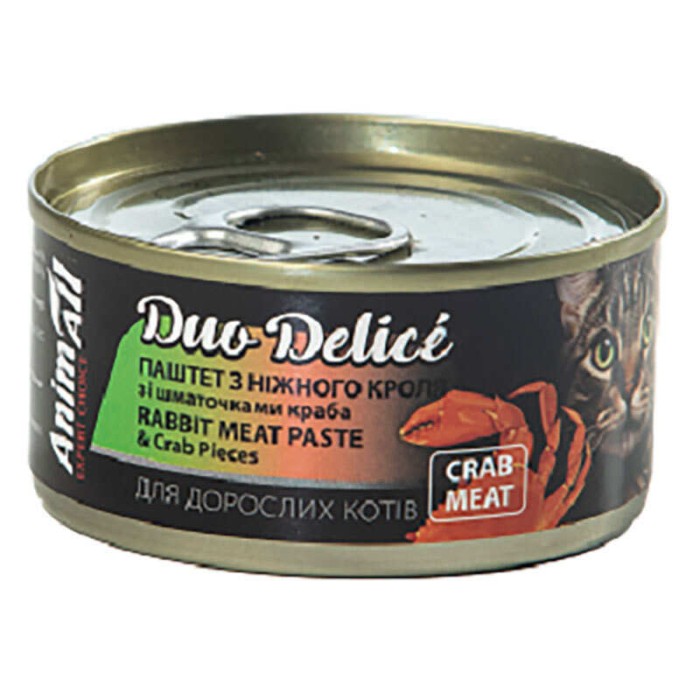 Animall вологий корм для котів. Duo Delice. Паштет з кроля зі шматочками краба 80 г