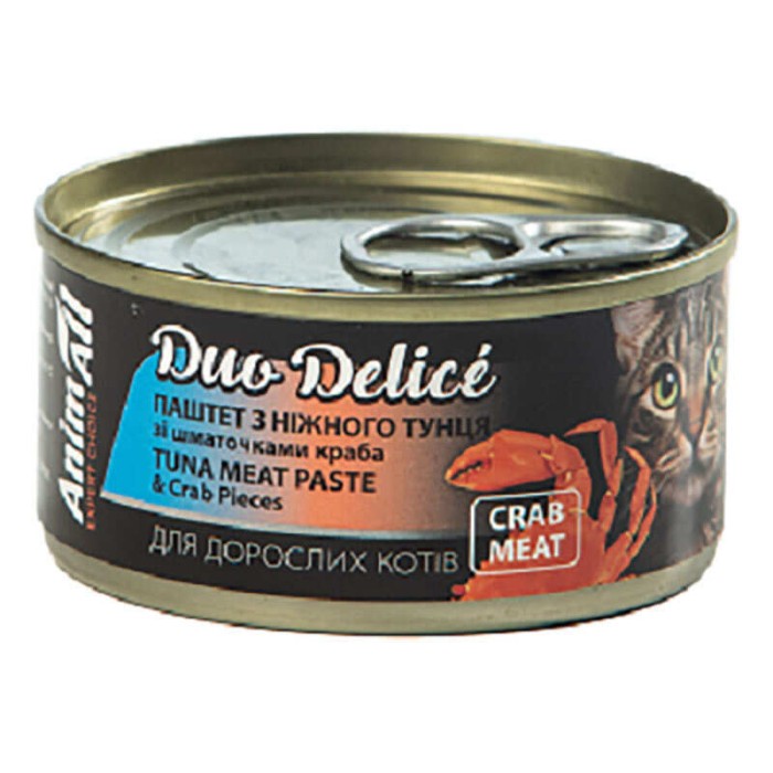 Animall вологий корм для котів. Duo Delice. Паштет з тунця зі шматочками краба 80 г