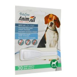 Краплі AnimAll VetLine Spot-On від бліх і кліщів для собак (10-20 кг),..