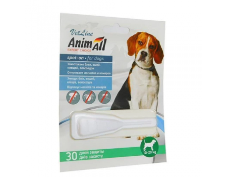 Капли AnimAll VetLine Spot-On от блох и клещей для собак (10-20 кг), 4 мл