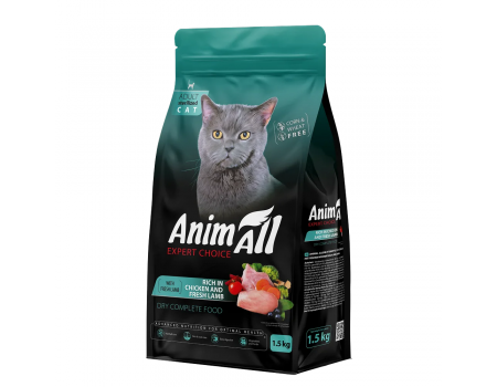 Animall Повнораціонний сухий корм для стерилізованих кішок з куркою та свіжою ягнятиною, 1,5 кг