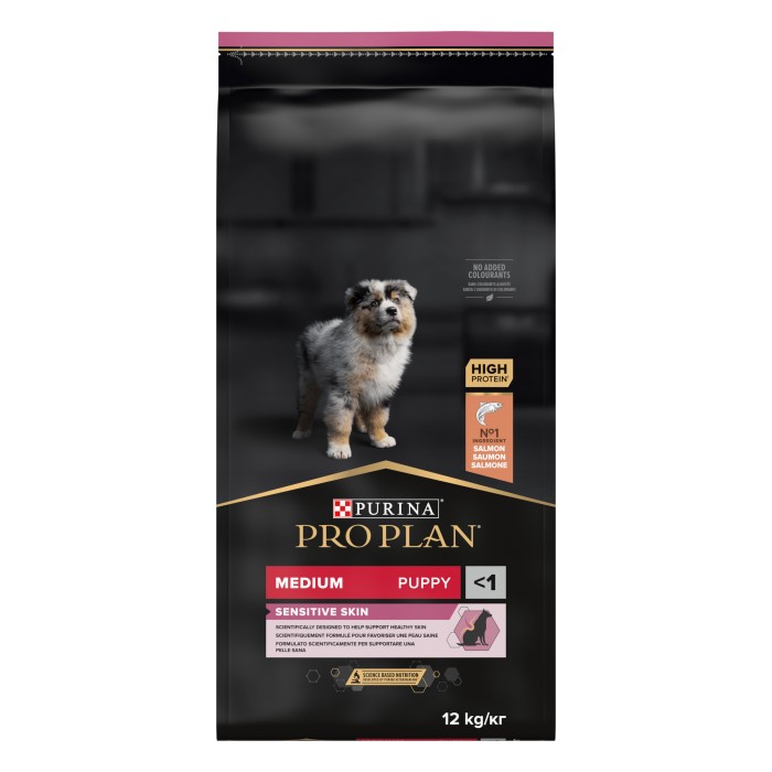PRO PLAN Puppy Medium Sensitive Сухой корм  для щенков средних пород с чувствительной кожей, лосось с рисом, пакет, 12 кг*