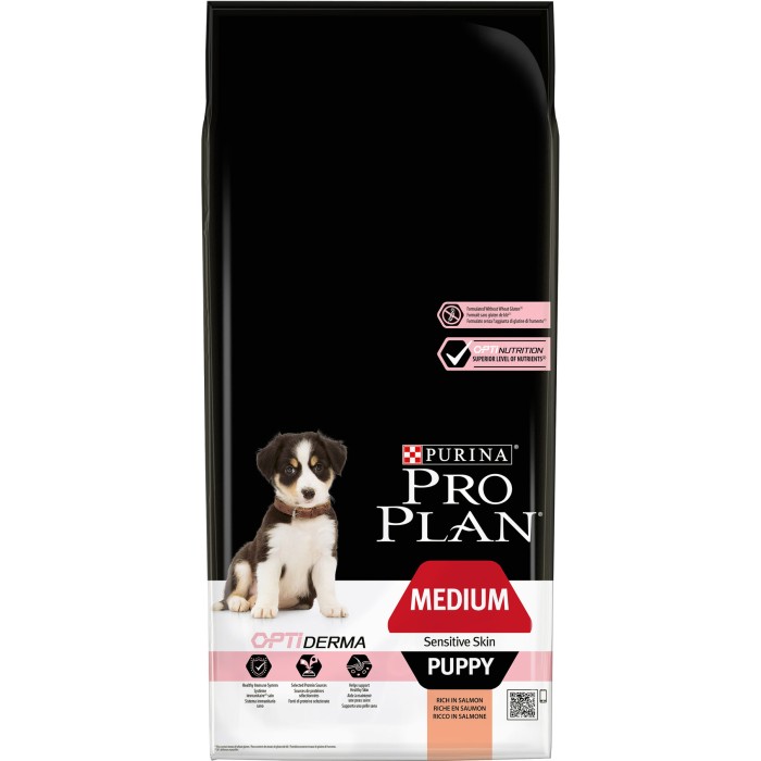 PRO PLAN Puppy Medium Sensitive Сухой корм  для щенков средних пород с чувствительной кожей, лосось с рисом, пакет, 12 кг*