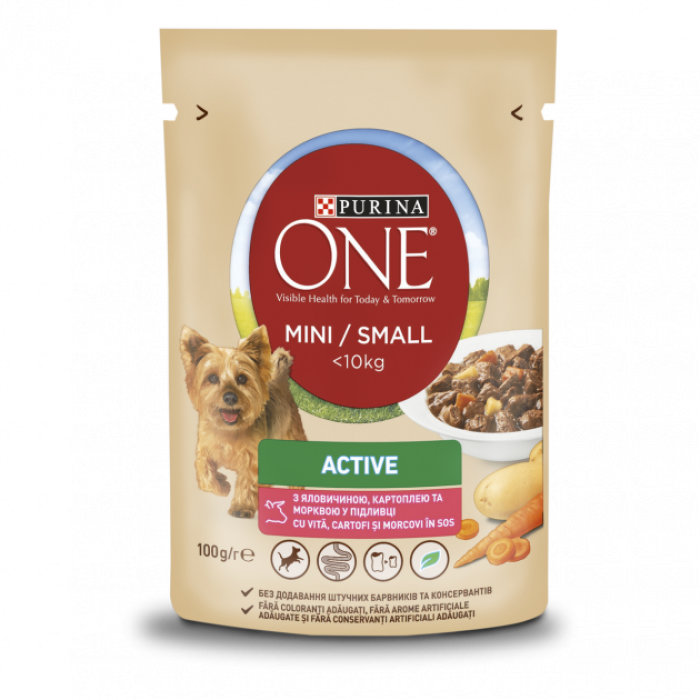 Purina One Mini Active (Ван МІНІ) з яловичиною, картоплею, морквою для активних собак 100г