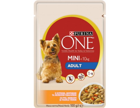 Вологий корм Purina One Mini, для дорослих собак, курка/морква/зелена квасоля, 100г