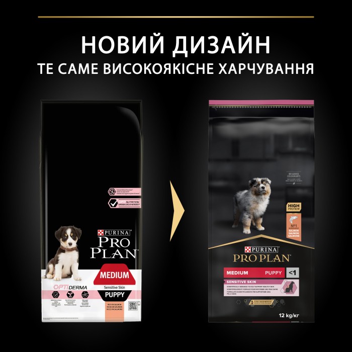 PRO PLAN Puppy Medium Sensitive Сухой корм  для щенков средних пород с чувствительной кожей, лосось с рисом, пакет, 12 кг*