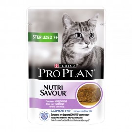 Purina Pro Plan Nutrisavour Sterilised 7+ (пауч) Консервы для стерилизованных кошек старше 7 лет индейка в паштете 85 г