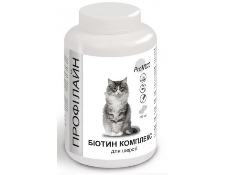 ПрофиЛайн Биотин комплекс - витаминно-минеральная добавка для кожи и шерсти котов 180табл, 145г