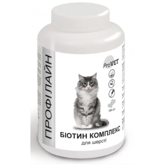 ПрофиЛайн Биотин комплекс - витаминно-минеральная добавка для кожи и шерсти котов 180табл, 145г