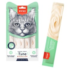 Wanpy Creamy Lickable Treats Tuna & Scallop ВАНПИ ТУНЕЦ С МОРСКОЙ ГРЕБЕНЦОЙ жидкое лакомство для кошек, 0.07 кг, в упаковке 5 стиков по 14 г