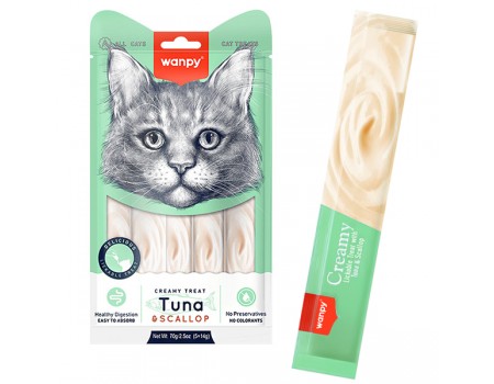 Wanpy Creamy Lickable Treats Tuna & Scallop ВАНПІ ТУНЕЦЬ З МОРСЬКОЮ ГРЕБЕНЦЮ рідкі ласощі для котів, 0,07 кг