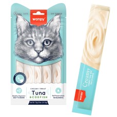 Wanpy Creamy Lickable Treats Tuna & Codfish ВАНПИ ТУНЕЦ С ТРЕСКОЙ жидкое лакомство для кошек, 0.07 кг, в упаковке 5 стиков по 14 г