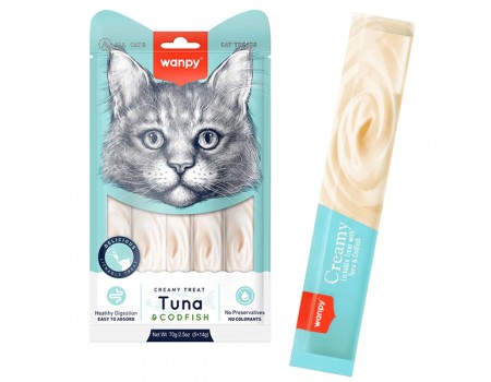 Wanpy Creamy Lickable Treats Tuna & Codfish ВАНПІ ТУНЕЦЬ З ТРЕЙСЬКОЮ рідкі ласощі для котів, 0,07 кг