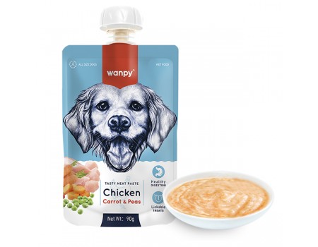 Wanpy КРЕМ-СУП КУРКА С МОРКОВЬЮ (Chicken Carrot&Pea) жидкий корм для собак, 90г