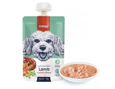 Wanpy КРЕМ-СУП ЯГНЕЦА С МОРКОВЬЮ (Lamb Carrot&Pea) жидкий корм для собак, 90г