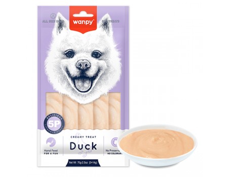 Wanpy Creamy Lickable Treat Duck ВАНПИ УТКА жидкое лакомство для собак, 0.07 кг, в упаковке 5 стиков по 14 г