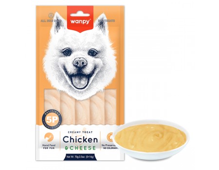 Wanpy Creamy Lickable Treat Chicken&Cheese ВАНПІ КУРКА СИР рідкі ласощі для собак, 0.07 кг, в пакунку 5 стіків по 14 г 